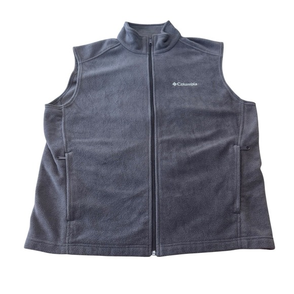 Columbia Black Fleece Vest‎ Unisex Deep Zip Pockets Large - Picture 1 of 7